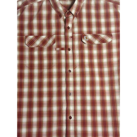 Carhartt Short Sleeve Red Plaid Button Down Work Shirt Mens 4XL XXXXL Relaxed Fi - Picture 2 of 5